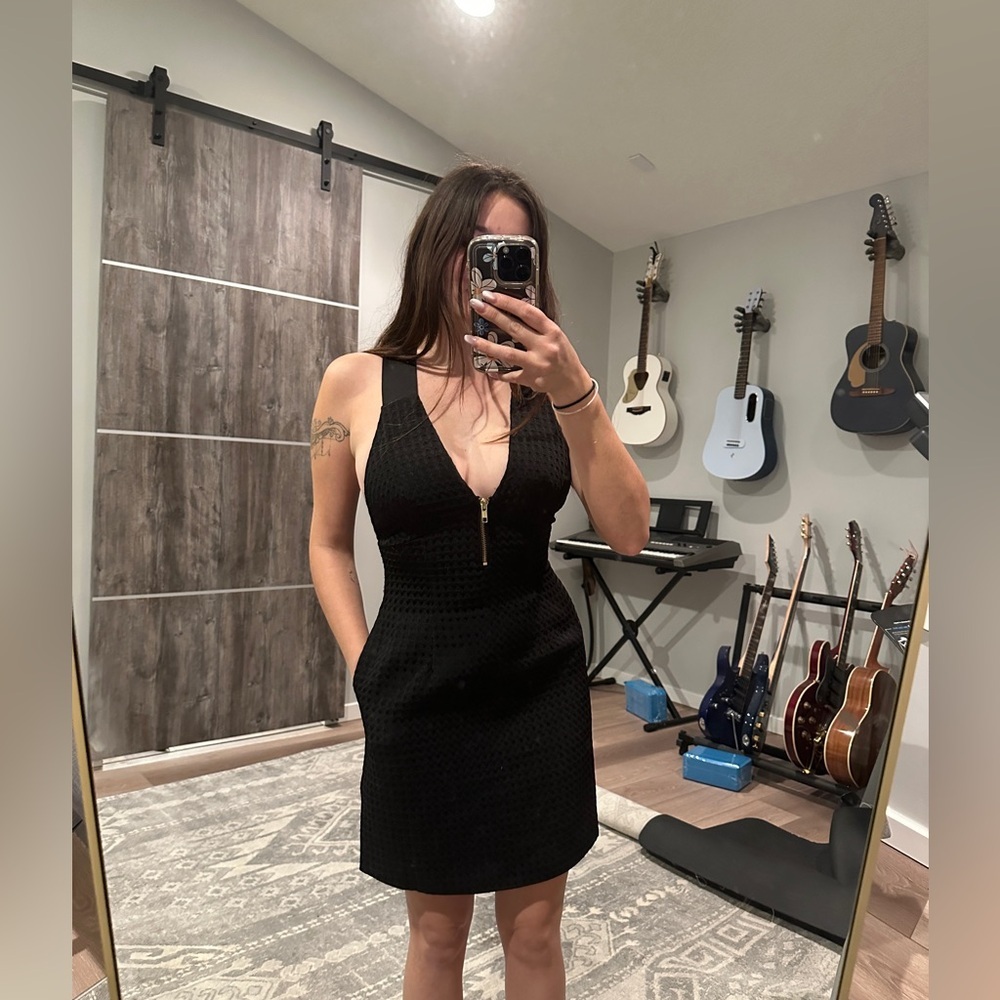 KEEPSAKE the Label Black Sleeveless V-Neck Mini Dress with Front Zip
